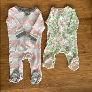Set of 2 Burt's Bees Baby Footies - 0/3 + 3/6 months
